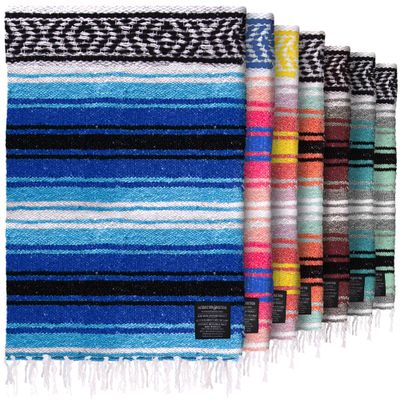 Authentic Extra Large Mexican Blanket - Handwoven Yoga, Serape, Artisanal Falsa, Beach, Camping, Picnic, Outdoor Blanket (King Turquoise)