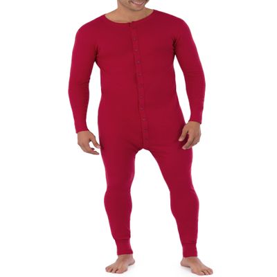 Fruit of The Loom Men's Premium Thermal Union Suit, Red, Medium