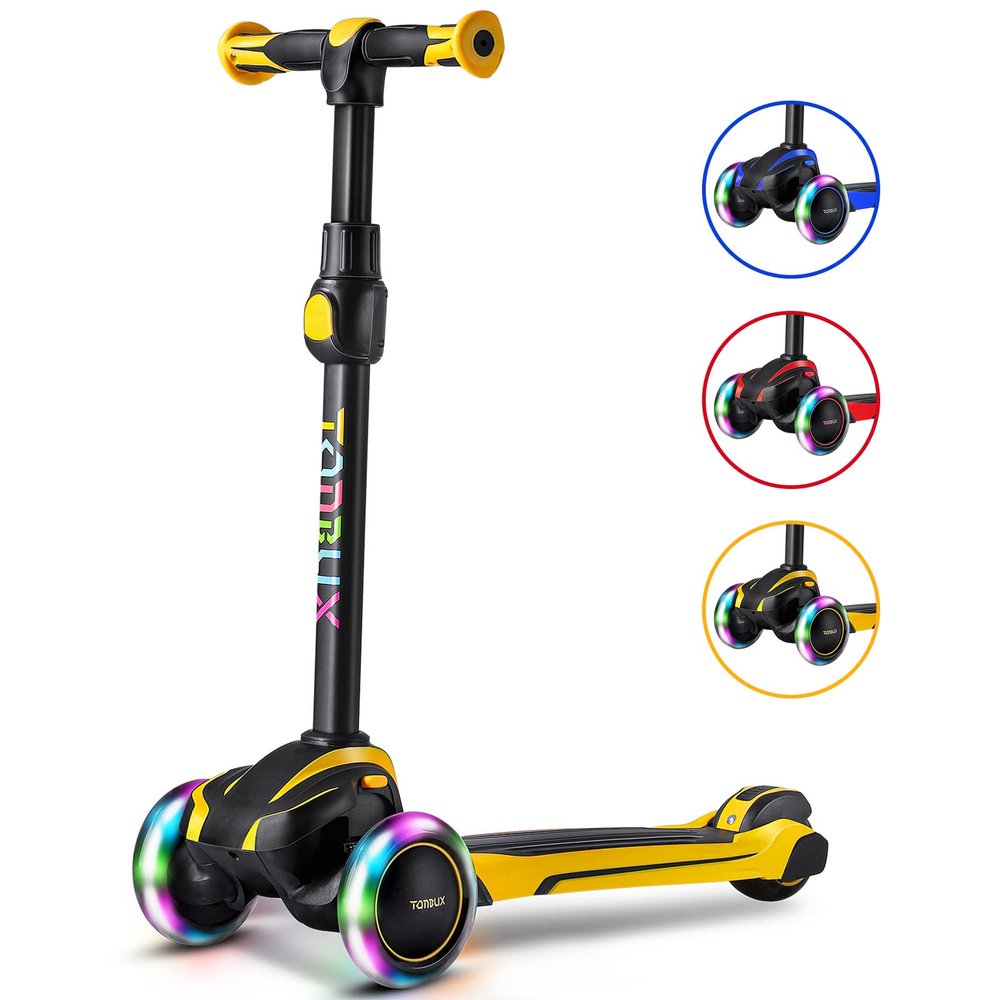 TONBUX Kids Scooter for Age 3-12, Toddler Scooter with 4 Adjustable Heights, Light Up 3-Wheels Scooters, Shock Absorption Design, Lean to Steer, Balance Training Scooters for Kids