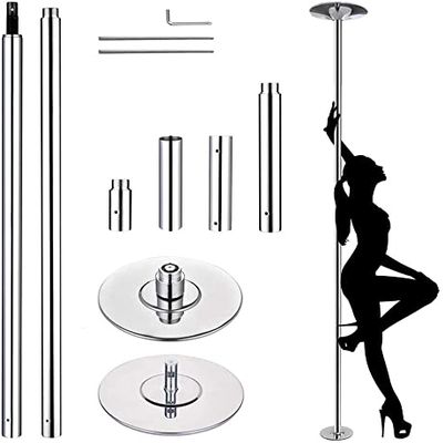 9.25 ft 45mm Extendable Spinning Static Dancing Pole High Precision and Seamless Joints Spinning or Static Modes Exercise Pole No-drilling Needed for using at Home, Stage, Club, Dance Studio (Silver)
