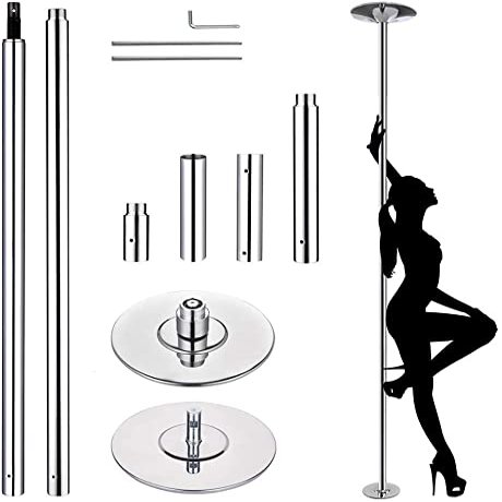 9.25 ft 45mm Extendable Spinning Static Dancing Pole High Precision and Seamless Joints Spinning or Static Modes Exercise Pole No-drilling Needed for using at Home, Stage, Club, Dance Studio (Silver)