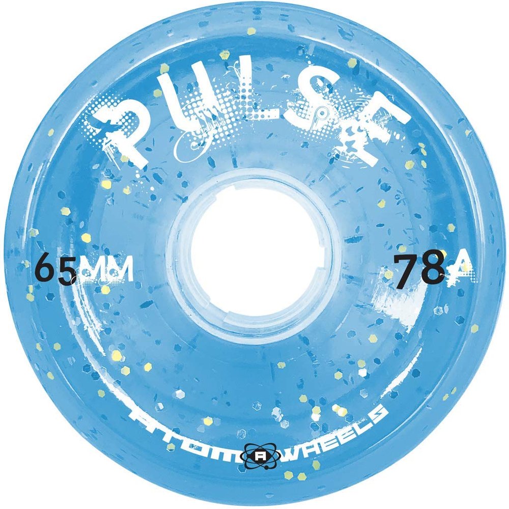 ATOM SKATES Pulse Outdoor Quad Roller Wheels 78A, Blue Glitter, Set of 8, 65mm x 37mm