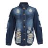 chouyatou Women's Spring Fall Wear Ripped Hole Casual Mid Long Denim Jacket Coat (X-Small, Dark Blue) view 3