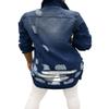 chouyatou Women's Spring Fall Wear Ripped Hole Casual Mid Long Denim Jacket Coat (Large, Dark Blue) view 2