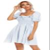 R.Vivimos Women's Summer Cotton Short Sleeve Square Neck Elastic Smocked Ruffle Floral Print Swing Mini Dress (Small, LightBlue) view 1