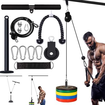 Monfasye Mtgluk Cable Pulley System Upgraded DIY LAT and Lift Weight Pulley Machine Attachment Home Gym Forearm Wrist Roller for Triceps Pull Downs Biceps Curl Forearm Shoulder (Straight + Tricep)