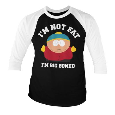 South Park Officially Licensed I'm Not Fat I'm Big Boned Baseball 3/4 Sleeve T-Shirt (White-Black), M