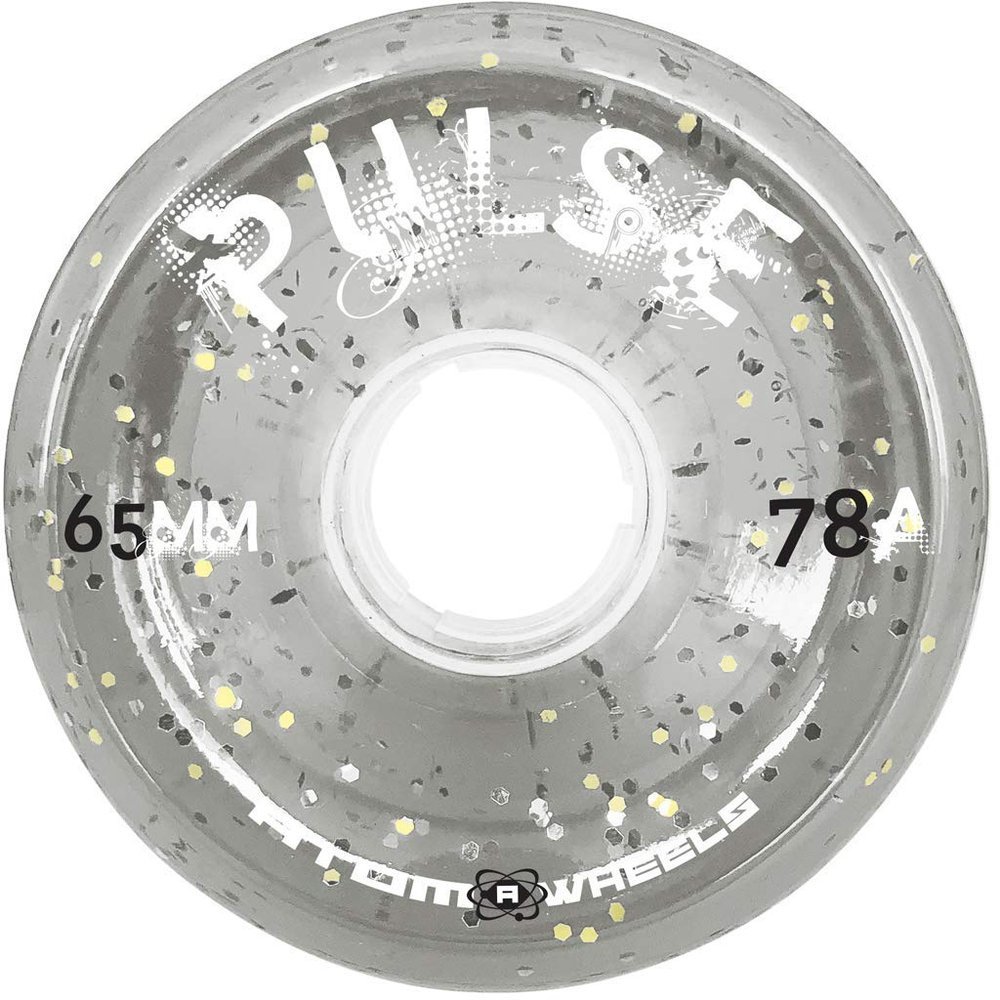 ATOM SKATES Pulse Outdoor Quad Roller Wheels 78A, Clear Glitter, Set of 8, 65mm x 37mm