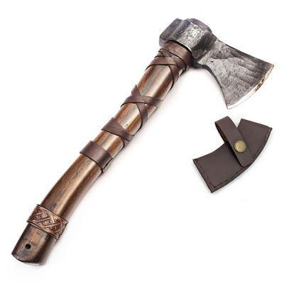 Norse Tradesman 14" Viking Throwing Axe - Carbon Steel Head, Teakwood Handle, Brown, Regulation Size, Includes Leather Sheath