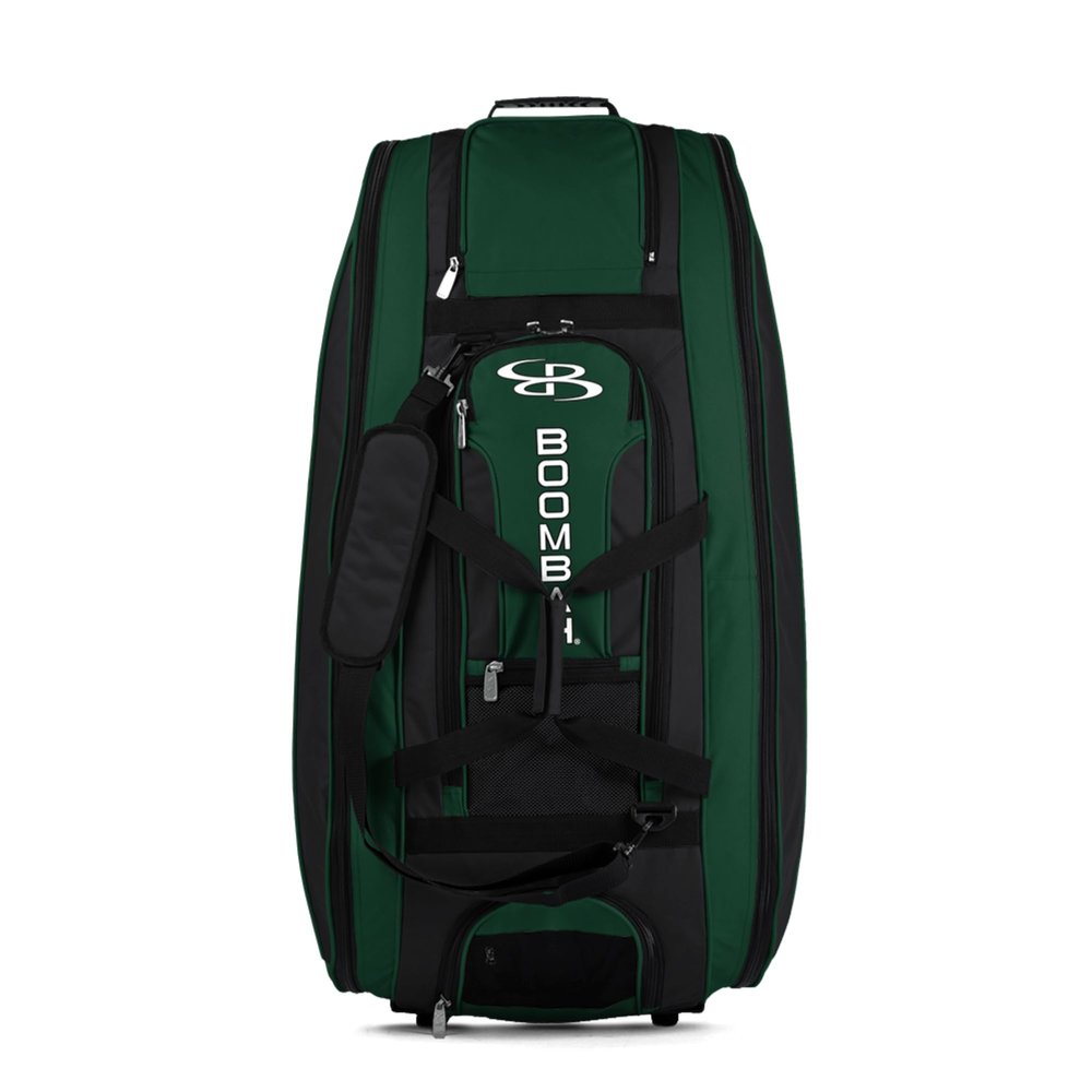 Boombah Beast Rolling Bat Bag - 40" x 14" x 13" - Black/Dark Green - Holds 8 Bats, Glove and Shoe Compartments