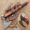 HUNTEX Unique Custom Hand-Forged Twist Pattern Damascus Steel 21 Inch Long Walnut Wood Leather Wrapped Handle Full Tang Razor Sharp Hunting Camping Hiking Godzilla Axe with Genuine Leather Sheath view 1