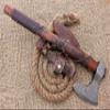 HUNTEX Unique Custom Hand-Forged Twist Pattern Damascus Steel 21 Inch Long Walnut Wood Leather Wrapped Handle Full Tang Razor Sharp Hunting Camping Hiking Godzilla Axe with Genuine Leather Sheath view 2
