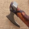 HUNTEX Unique Custom Hand-Forged Twist Pattern Damascus Steel 21 Inch Long Walnut Wood Leather Wrapped Handle Full Tang Razor Sharp Hunting Camping Hiking Godzilla Axe with Genuine Leather Sheath view 3