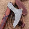 HUNTEX Unique Custom Hand-Forged Twist Pattern Damascus Steel 21 Inch Long Walnut Wood Leather Wrapped Handle Full Tang Razor Sharp Hunting Camping Hiking Godzilla Axe with Genuine Leather Sheath view 4