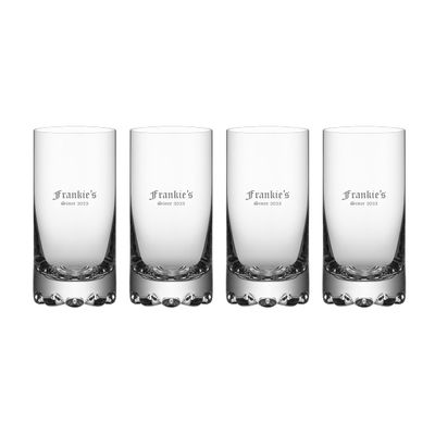 Orrefors Personalized Erik Highball Glasses, Set of 4 Custom Engraved Tall Crystal Highball Glasses for Mixed Drinks, Cocktails with Ice, Home Bar Accessories