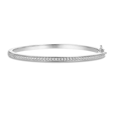 PAVOI 14K Gold Plated Cubic Zirconia Bangle Classic Tennis Bracelet | White Gold Bracelets for Women | 7.5 Inches