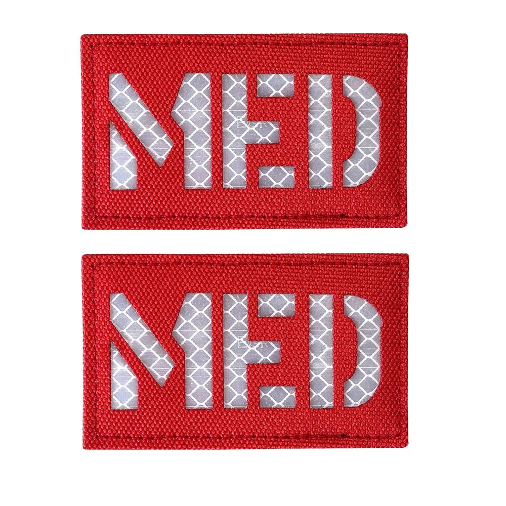 2x3.5 Inch Reflective MED Medic EMS EMT Patch Hook-Fastener Backing (Red-White)