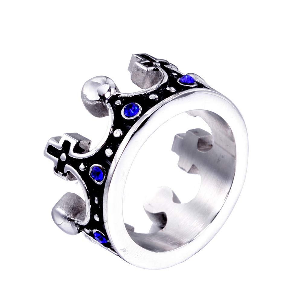 OAKKY Men Royal King Crown Cross Ring Silver Black with Royal Blue Size 11