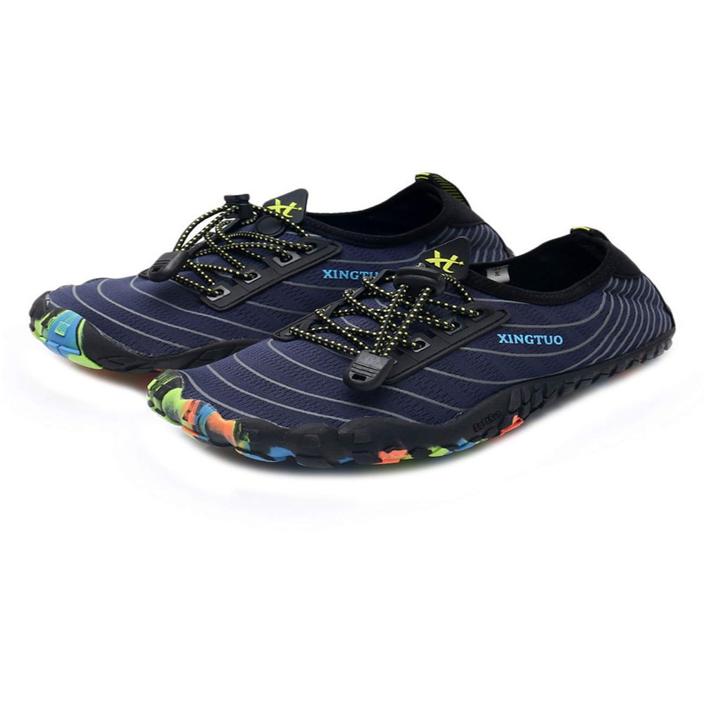 Bestgift Men/Women's Wide Toe Minimalist Trail Running Shoes Wave Navy Blue 38