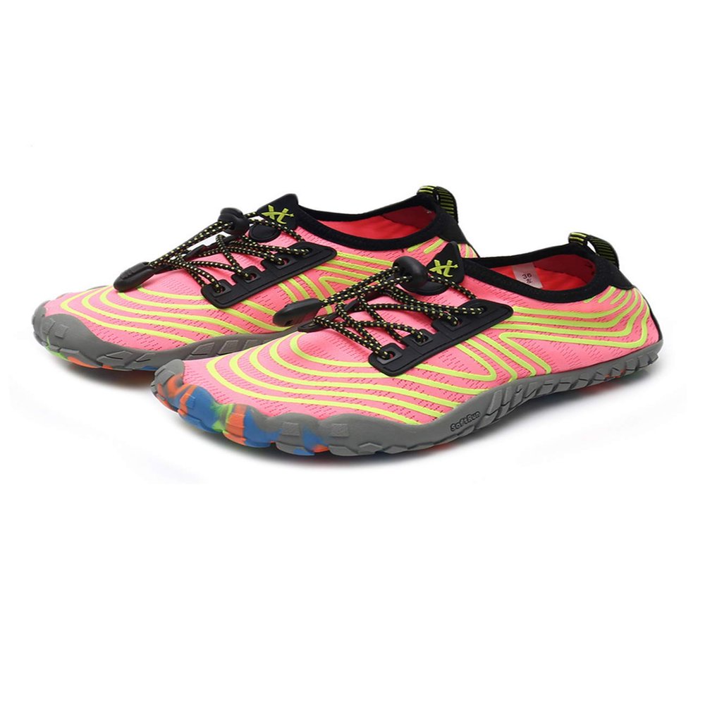 Bestgift Men/Women's Wide Toe Minimalist Trail Running Shoes Watermelon Red+Yellow 37