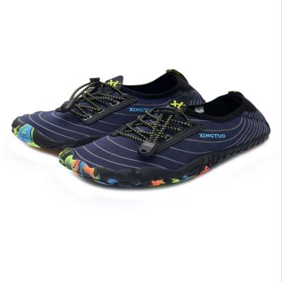 Bestgift Men/Women's Wide Toe Minimalist Trail Running Shoes Wave Navy Blue 40