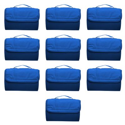 DISCOUNT PROMOS Roll Up Picnic Blankets Set of 10, Bulk Pack - Great Outdoor Blanket for Camping, Picnic, Beach, Sports, Outdoor Activities - Blue