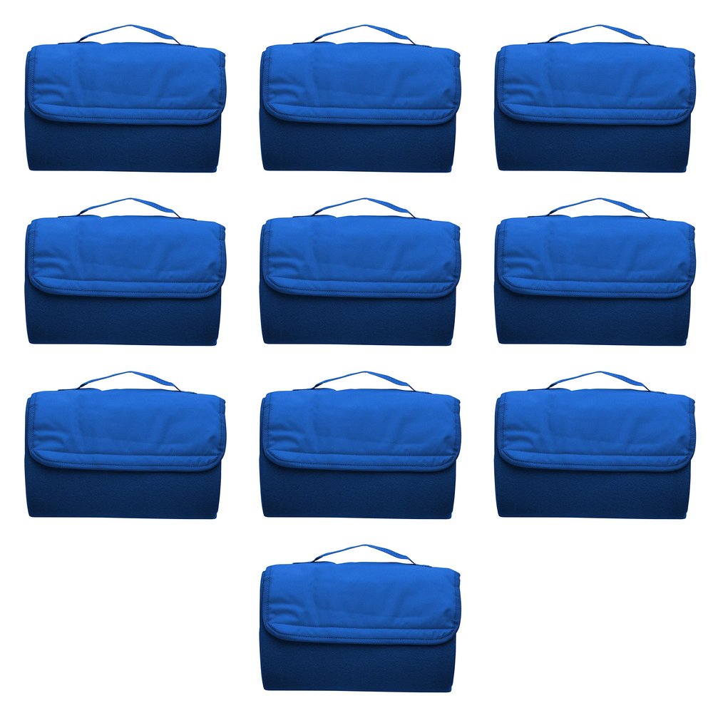 DISCOUNT PROMOS Roll Up Picnic Blankets Set of 10, Bulk Pack - Great Outdoor Blanket for Camping, Picnic, Beach, Sports, Outdoor Activities - Blue
