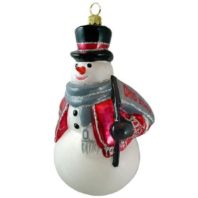 Joy To The World Ohio State Buckeyes Snowman Polish Glass Christmas Ornament