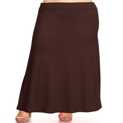 Plus Size Elastic Band Foldable High Waist Relaxed Solid Maxi Skirt Made in USA Brown 2XL