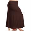 Plus Size Elastic Band Foldable High Waist Relaxed Solid Maxi Skirt Made in USA Brown 2XL view 2