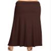 Plus Size Elastic Band Foldable High Waist Relaxed Solid Maxi Skirt Made in USA Brown 2XL view 3