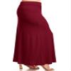 FashionStream Plus Size Foldable Waist Solid Long Maxi Skirt Burgundy 3XL view 2