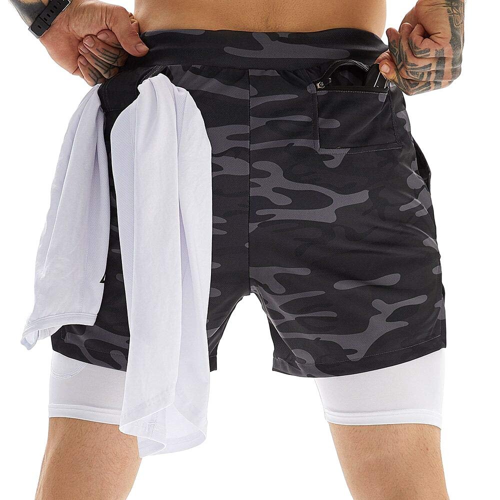OEBLD Mens Athletic Shorts 2-in-1 Gym Workout Running 7'' Shorts with Towel loop