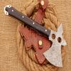 HUNTEX Unique Custom Hand-Forged Rain Drop Pattern Damascus Steel 12 Inch Long Buffalo Horn Handle Full Tang Razor Sharp Hunting Camping Hiking Hiking Axe with Genuine Leather Sheath view 2