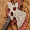 HUNTEX Unique Custom Hand-Forged Rain Drop Pattern Damascus Steel 12 Inch Long Buffalo Horn Handle Full Tang Razor Sharp Hunting Camping Hiking Hiking Axe with Genuine Leather Sheath view 4
