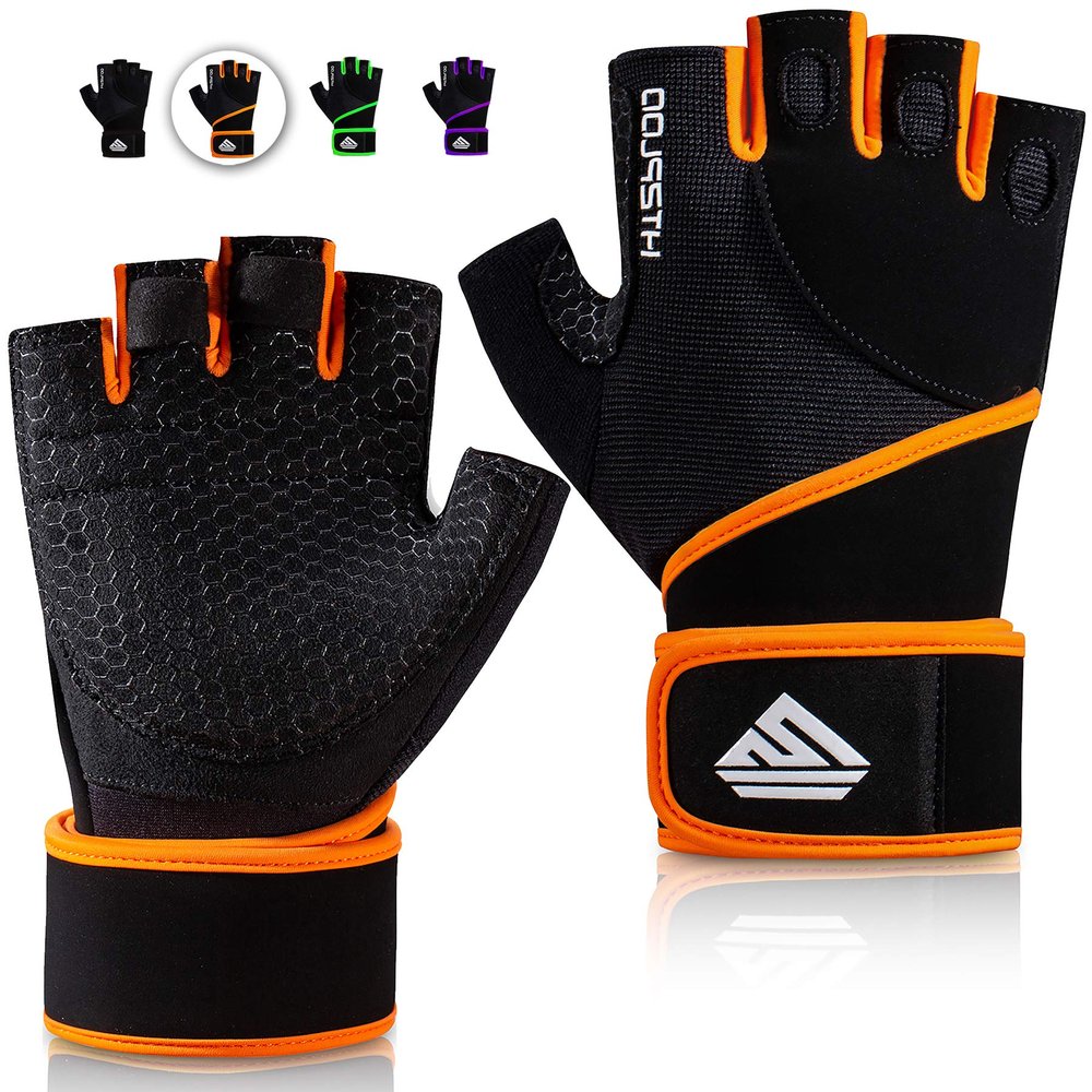HTZPLOO Workout Gloves Gym Gloves Weight Lifting Gloves for Men Women with Full Palm Pad,Strong Wrist Wraps Support,Enhanced Grip,for Fitness,Training,Weightlifting,Exercise (Black&Orange, X-Large)