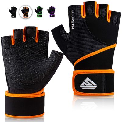 HTZPLOO Workout Gloves Gym Gloves Weight Lifting Gloves for Men Women with Full Palm Pad,Strong Wrist Wraps Support,Enhanced Grip,for Fitness,Exercise (Black&Orange, Small)