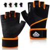 HTZPLOO Workout Gloves Gym Gloves Weight Lifting Gloves for Men Women with Full Palm Pad,Strong Wrist Wraps Support,Enhanced Grip,for Fitness,Exercise (Black&Orange, Small) view 1