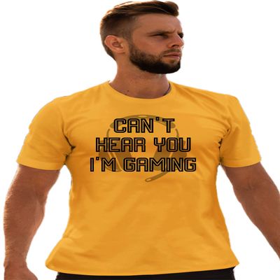 Go All Out XXXXX-Large Gold Adult Can't Hear You I'm Gaming Funny Gamers T-Shirt