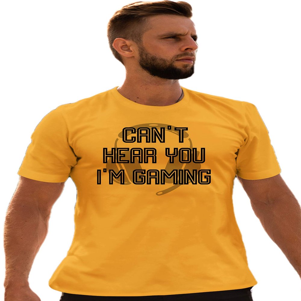 Go All Out XXXXX-Large Gold Adult Can't Hear You I'm Gaming Funny Gamers T-Shirt