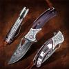 TURENZ Handmade Damascus Steel Flipper Folding Knife with Pocket Clip, Liner Lock, Tactical Knife for Camping, Hunting, Fishing and EDC (Black & White) view 2