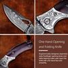 TURENZ Handmade Damascus Steel Flipper Folding Knife with Pocket Clip, Liner Lock, Tactical Knife for Camping, Hunting, Fishing and EDC (Black & White) view 4