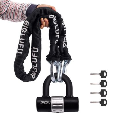 BIGLUFU Motorcycle Lock Chain Locks Heavy Duty, 150 cm/5 ft Long, Cut Proof 15mm Thick Square Chains with 4Keys 16 mm U Lock, Ideal for Motorcycles, Motorbike, Bike, Gates, Bicycle, Scooter.