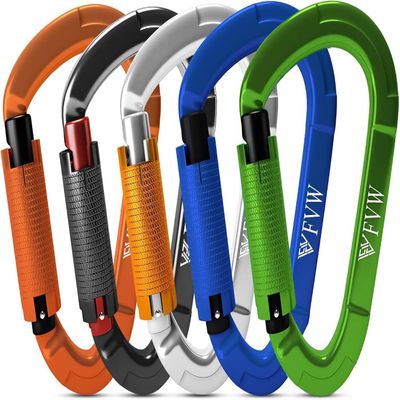 FVW Auto Locking Rock Climbing Carabiner Clips, UIAA Certified 25KN (5620 lbs) Heavy Duty Caribeaners for Rappelling Swing Rescue & Gym etc, Large D-Shaped Carabiners, (Mix Color),5 Pack