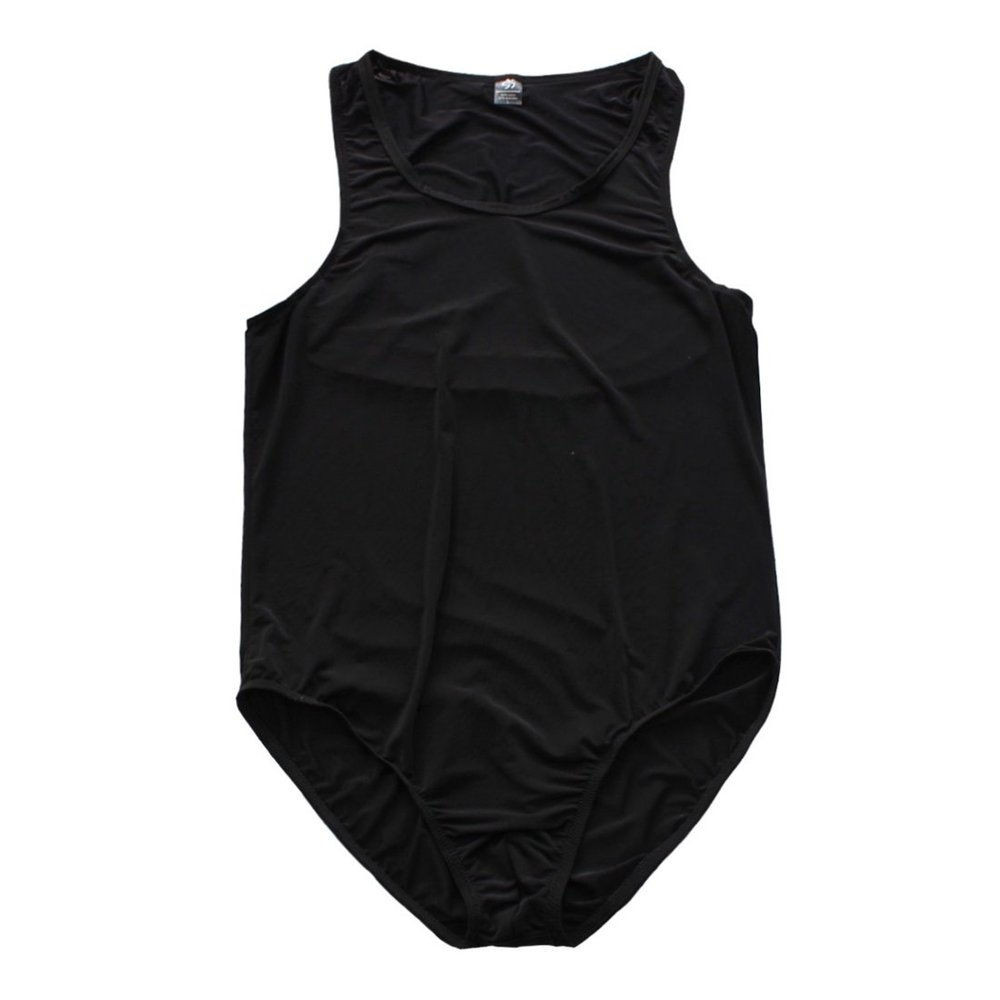 Hansber Men's One-Piece High Cut Gym Leotard Tank Top Wrestling Singlet Running Swimwear Bosysuit Black X-Large