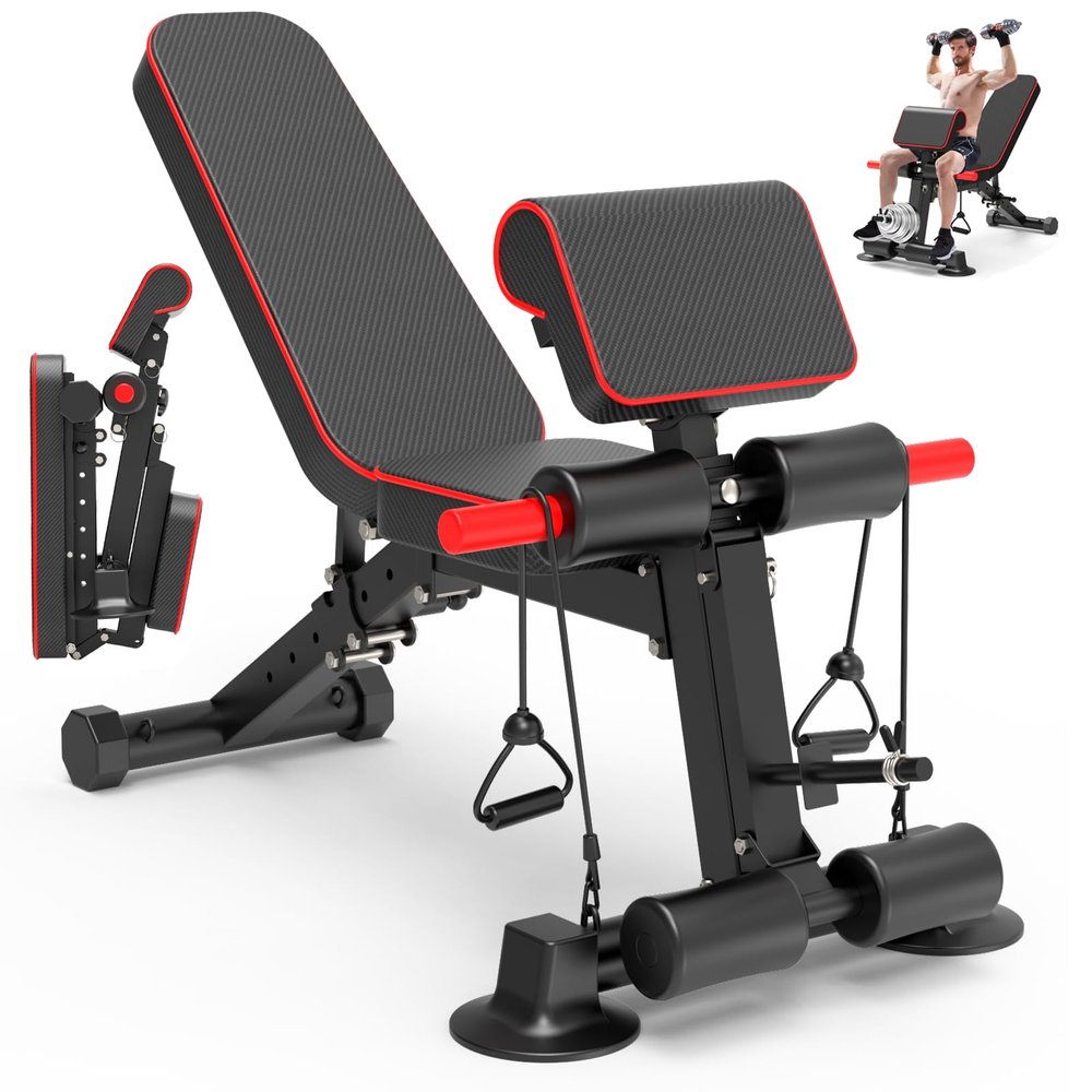 Adjustable Weight Bench - Utility workout Benches for Exercise, Free Installation Design for Portable Fitness Strength Training Equipment at Home Gym