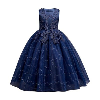Flower Girls Dresses for Wedding, Girls Dresses for Special Occasions,Bridesmaid Dress Floor Length A Line Formal Pageant Long Prom Evening Gown for Kids Dark Blue 6-7 Years