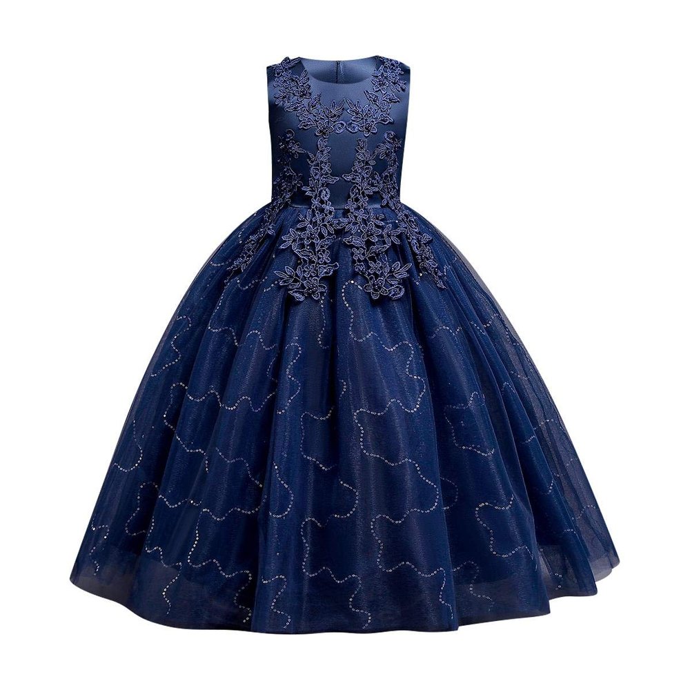 Flower Girls Dresses for Wedding, Girls Dresses for Special Occasions,Bridesmaid Dress Floor Length A Line Formal Pageant Long Prom Evening Gown for Kids Dark Blue 6-7 Years