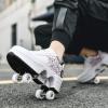 Automatic Walking Shoes Invisible Roller Skate 2 in 1 Removable Pulley Skates Skating Double-Row Deform Wheel Deformation (White Black Powder, US 8.5) view 4