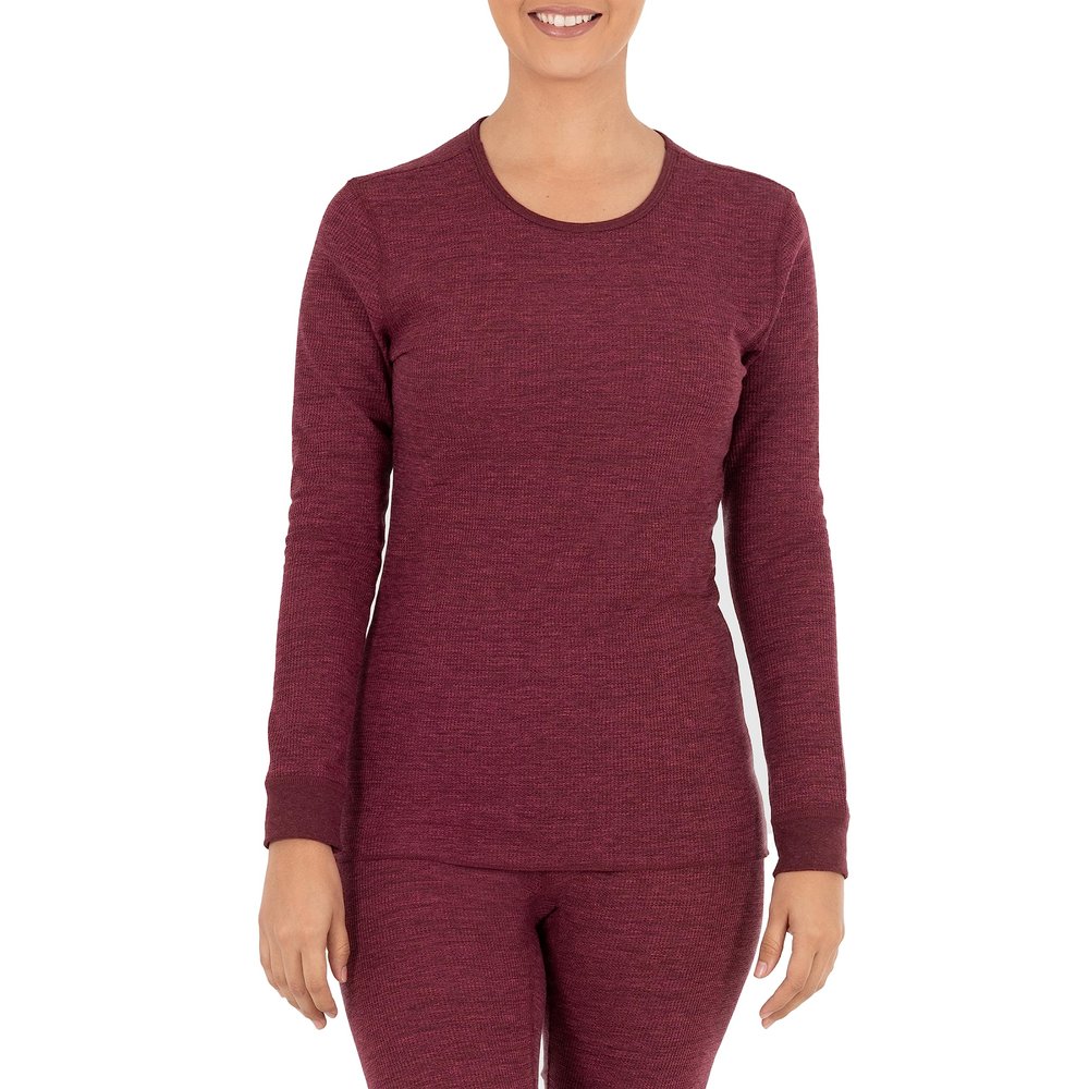 Fruit of The Loom Women's Micro Waffle Thermal Crew Top, Merlot Heather, Large